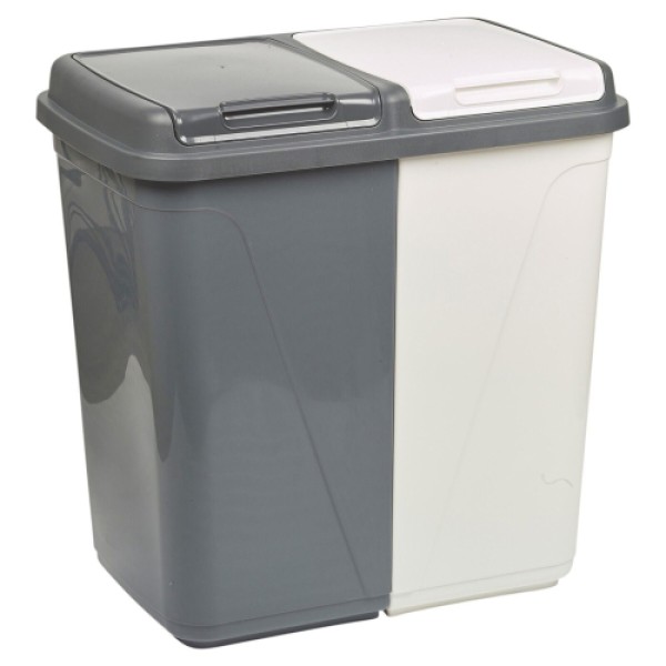 (90L - Grey White) 60/90L Double Compartment Kitchen Recycling and Laundry Bin, Under-Cabinet Trash Can